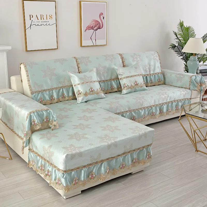 

Summer Cool Sofa Cushion Sofa Cover for Living Room Anti-skating Lace Back Towel Set combination Couch Cover