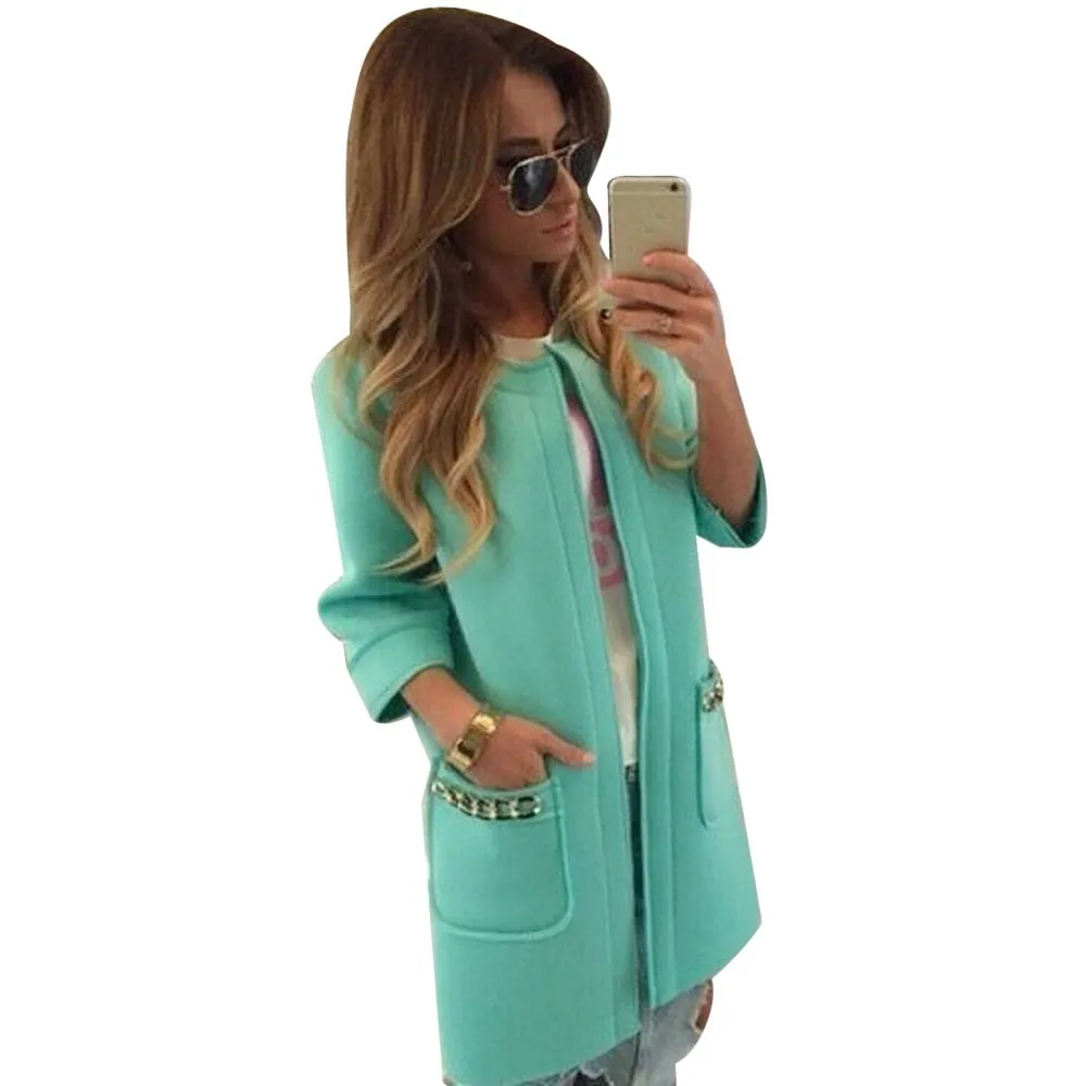 Women Winter Pocket Jacket Mint Green Outwear Parka