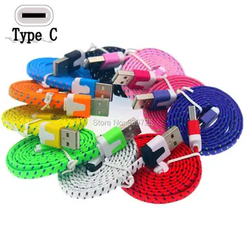 

1m 3FT Fabric Braided flat noodle Type C cable Accessory Bundles for Samsung note 7 Lg G5 Nokia N1 letv