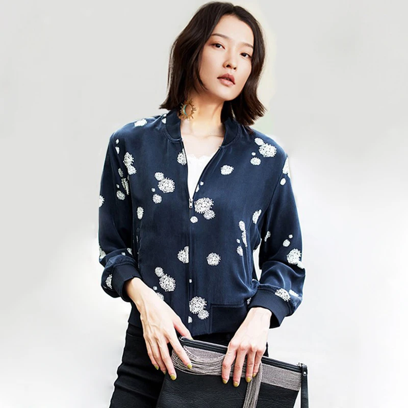 High Quality 100 Silk Jacket Women Lightweight Fabric Printed Long