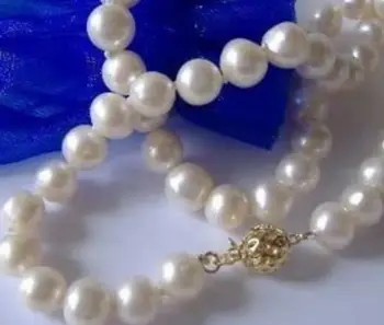 

9-10mm Beautiful! White, Akoya Cultured Pearl Necklace 18 "AA+