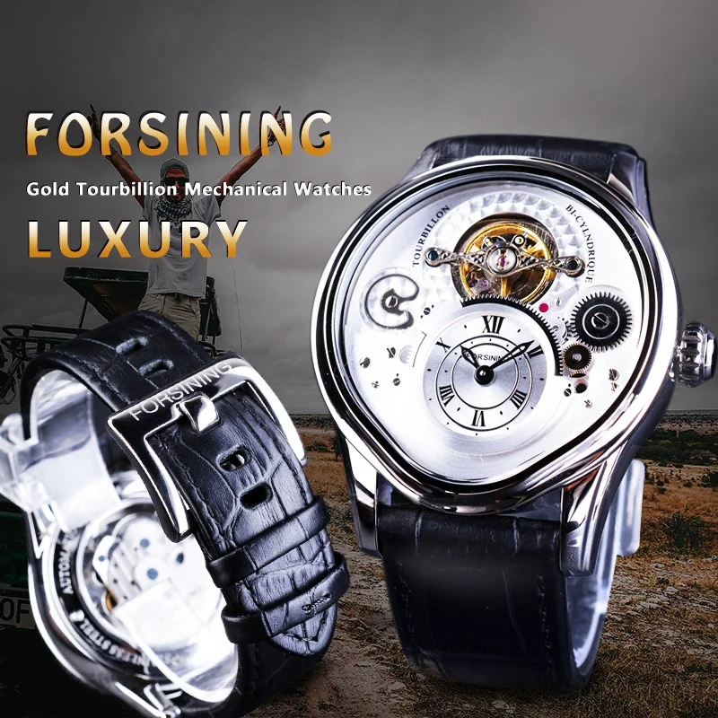 Forsining мужские часы с водонепроницаемым кожаным ремешком Мужские Роскошные