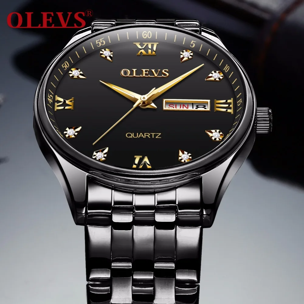 Relogio Masculino OLEVS часы мужские с бриллиантовым циферблатом черные Топ бренд