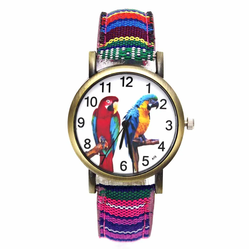Красочные 2 для попугая домашней птички часы с животным волнистый Попугай Cockatiel Macaw мужские и женские часы Модные полосы наручные часы на тканевом ремешке - Цвет: 22