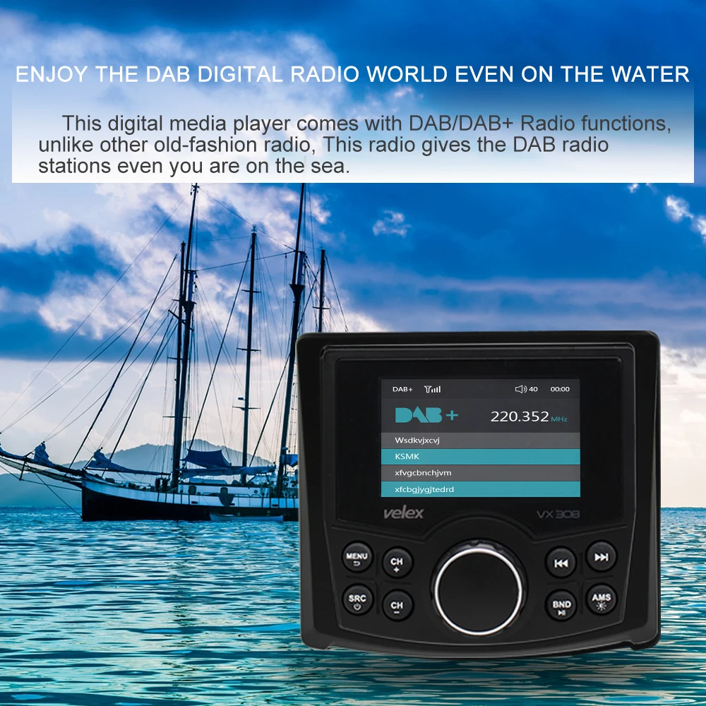 Водонепроницаемый Bluetooth цифровой медиа морской стерео приемник с аудио/видео плеер DAB+ AM FM потоковая музыка Лодка UTV ATV Spa
