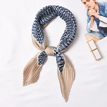 Морщинка шелковая бандана точка печати платок для женщин квадратный морщин шеи шарф небольшой мнущийся обруч-украшение для волос [3925]