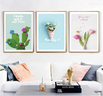 

Modern Small Fresh 3 Pieces Powder Decorative Painting Decoration for Living Room Wall Art Canvas Pictures No Framed