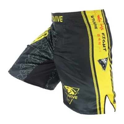 WTUVIVE желтый узор тхэквондо дышащие фитнес брюки боксерские шорты Тигр Муай Тай шорты ММА Муай Тай короткие боксео Тай - Цвет: WT34