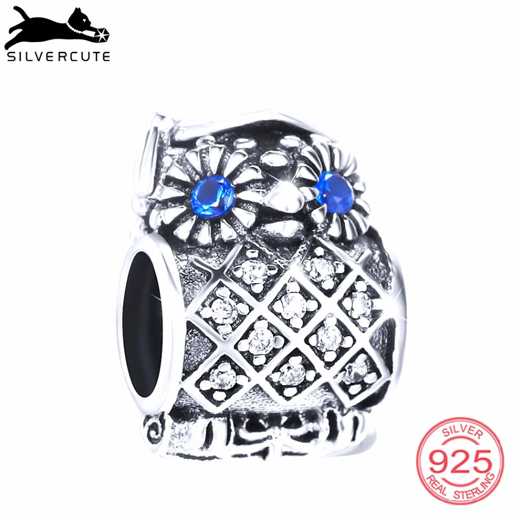 

SILVERCUTE 100% 925 Sterling Silver Wise Owl Bead Charms fit DIY Bracelet & Necklace Jewelry Making Accessories Women SCD6181G