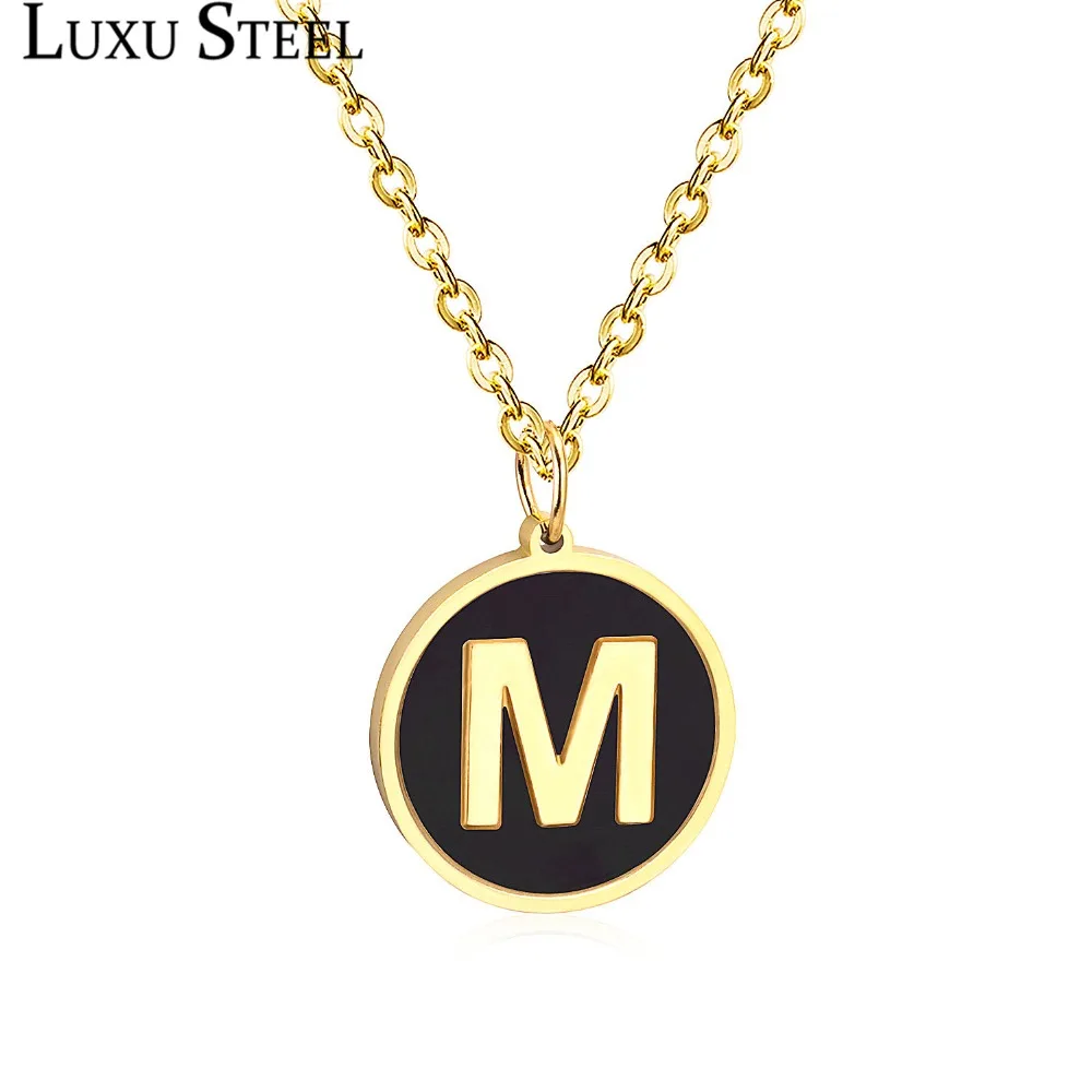 

LUXUSTEEL Gold Black Shell Letter Necklace Pendant Necklace Alphabet Stainless Steel Choker Necklace Initial Best Friend Collier