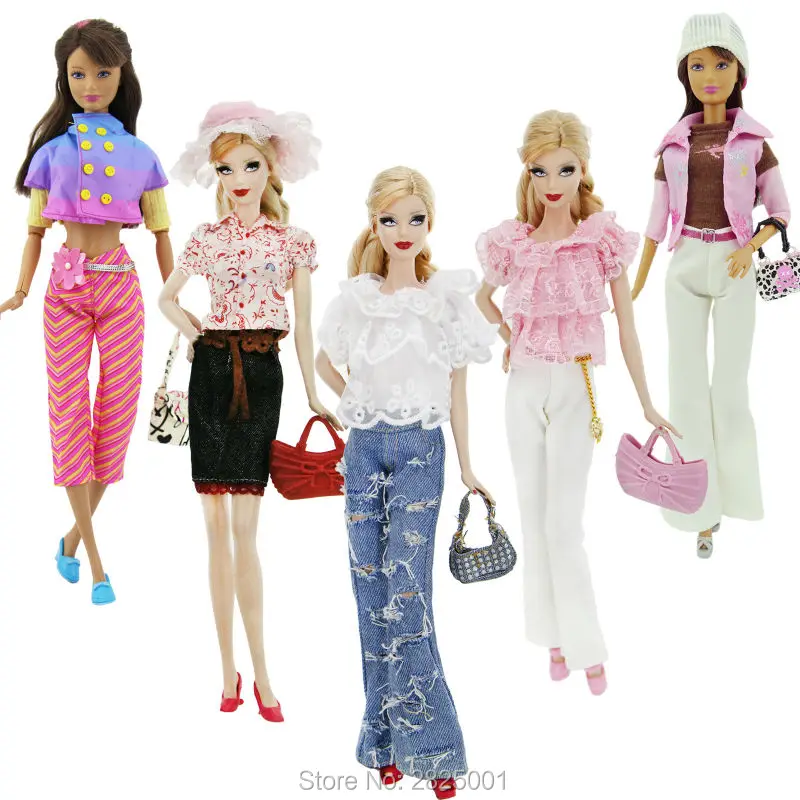 

Fashion Outfit Casual Daily Wear Floral Blouse Denim Skirt Belt Hat Handbag Shoes Accessories Clothes For Barbie Doll Toy