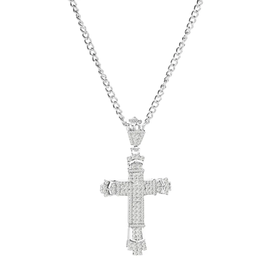Iced Out Rhinestone Cross Pendant Necklace Gold Silver Alloy Crystal Crucifix Necklace Men Women Hip Hop Jewelry