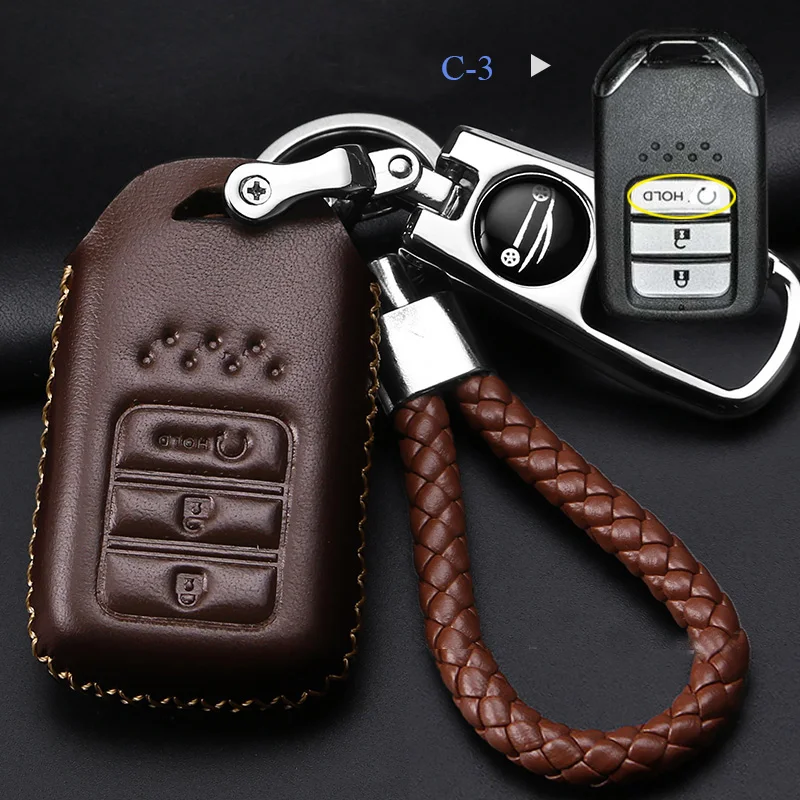 

Cowhide leather Car key Case for Honda Civic City XRV CRV URV Accord Odyssey Fit VEZEL CRIDER Metal Auto Key parts coffee