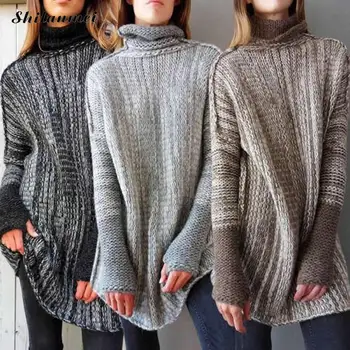 

2019 New Women Winter Knitted Sweaters Turltneck Female Striped Long Pullovers Fashion Warm Pull Femme Causal Sweater Jumper Top