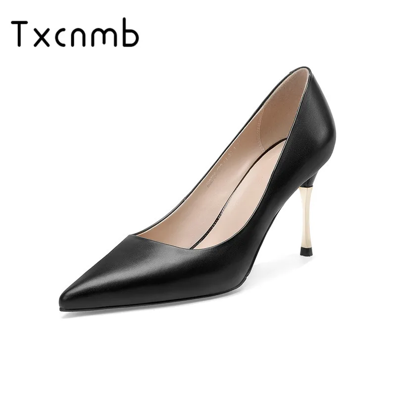 

TXCNMB 2019 spring High Heels shoes Women Pumps Genuine Leather Party Wedding Shoes Woman Pointed Toe High Quality Prom winter