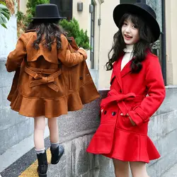 Детская одежда для девочек шерстяное пальто новая осень-зима Западной Стиль толстый и средней длины шерстяное пальто