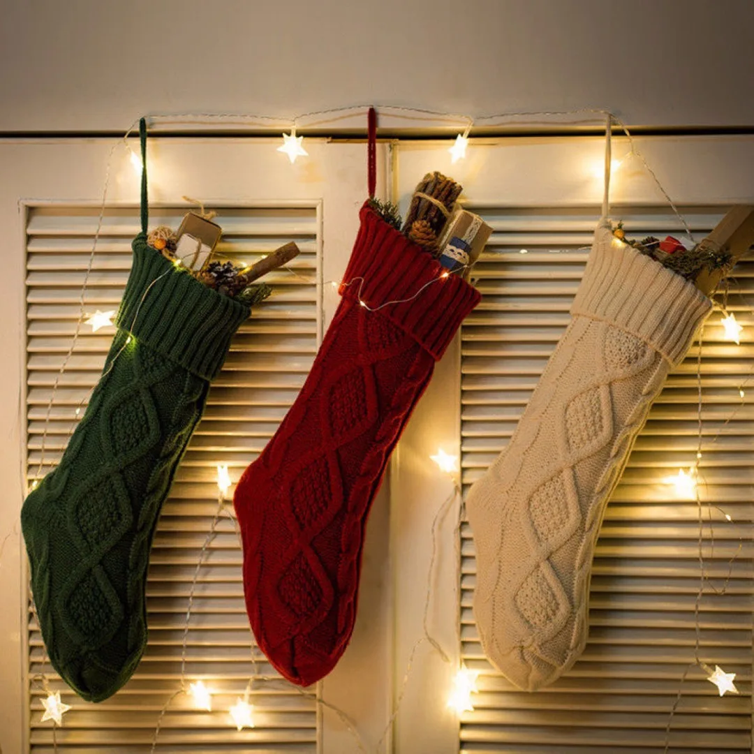 2018 NEW DIY Christmas Knitted Stocking Hanging Crochet Stock Xmas Tree Ornament Decor Gift
