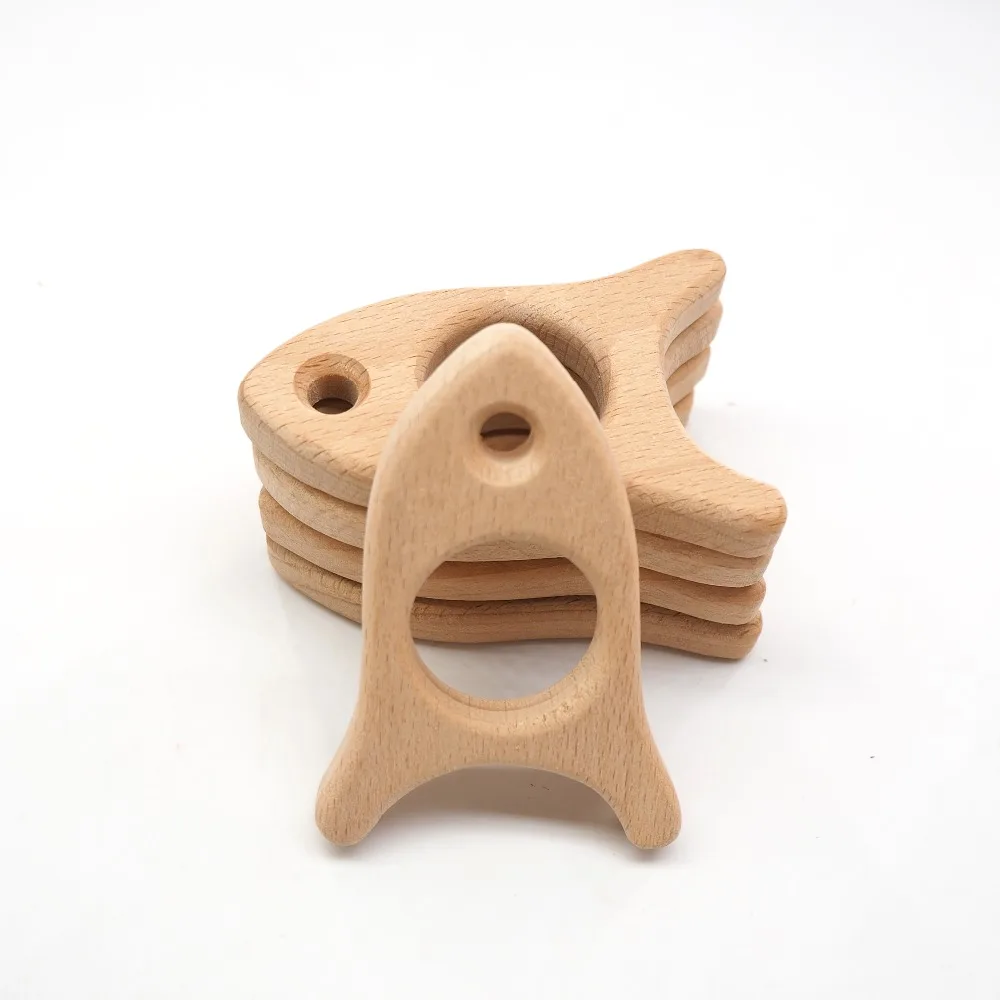 Chenkai 10pcs Wood Airplane Teether Nature Baby Rattle Teething Grasping Toy DIY Organic Eco-friendly Wooded Gift Accessories