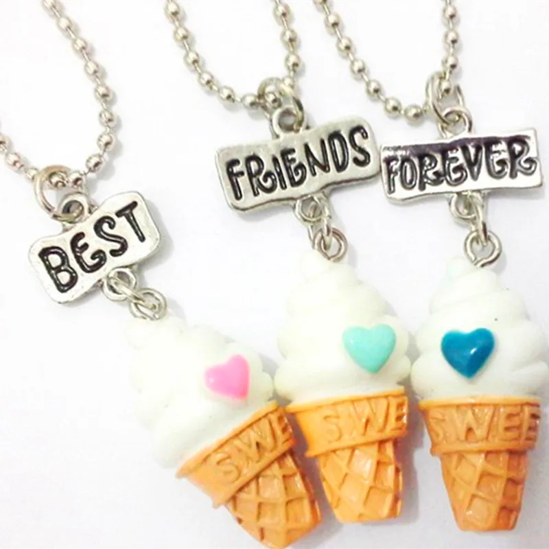Free shipping Best Friends BFF resin ice-cream pendant bead chain necklace,3 colors lead nickel cadmium free kids jewelry