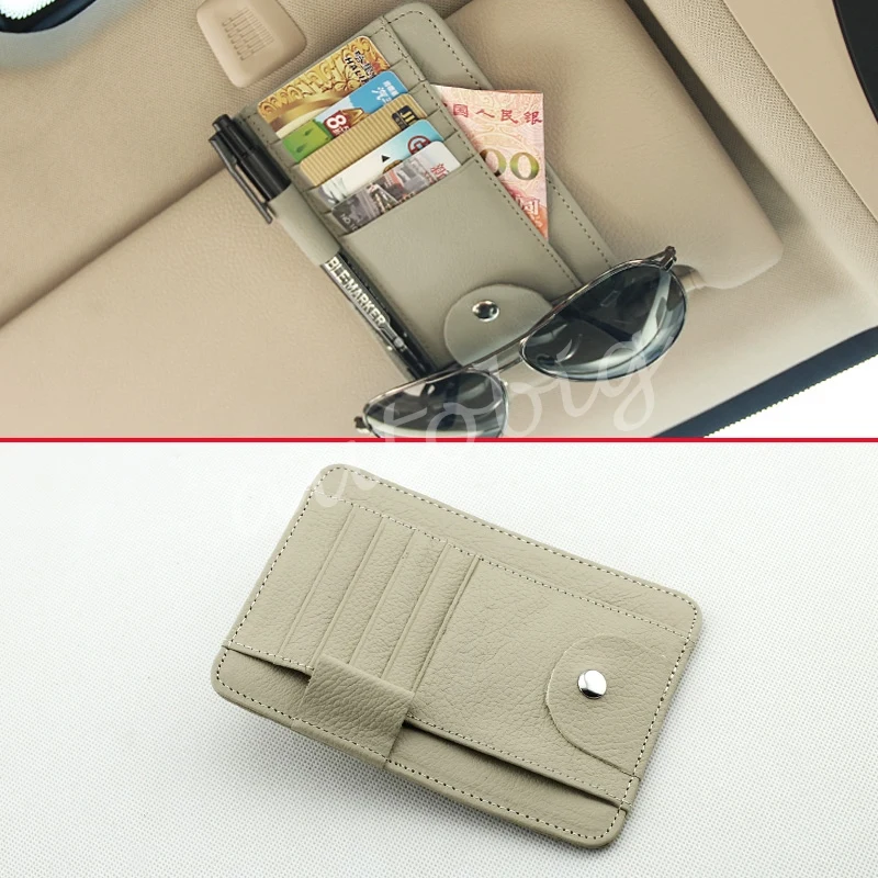 Car Sun Visor Multi function Accessories Beige Leather Pen Holder