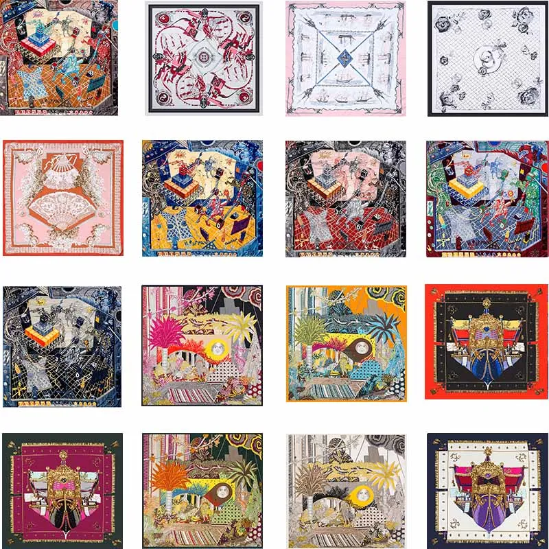 

Variety of Women Silk Scarves 130cm Chain Horse Twill Scarf Travel Sunscreen Shawl Flower Plaid Pashmina Wrap Stole Poncho Ring