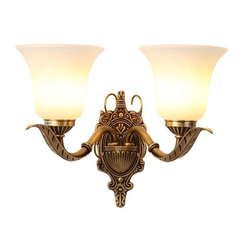 

European 2 arm LED copper wall lamp American living room Toolery wall light bedside lamp bedroom bedside luxurious 3W LED lamp