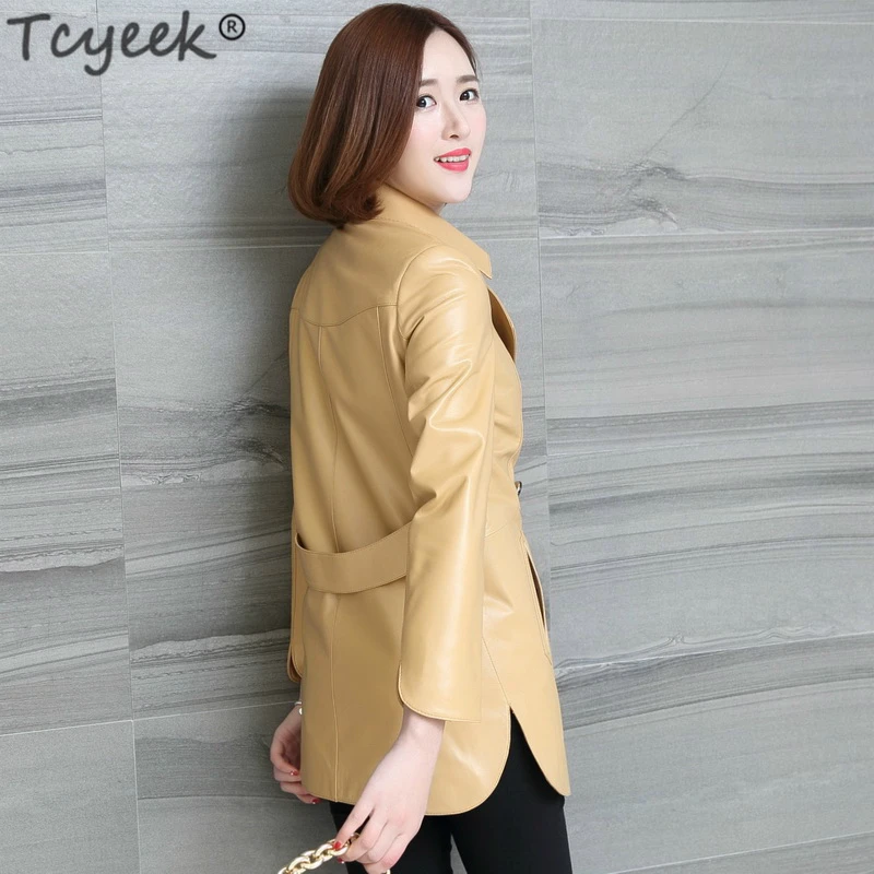 

Tcyeek Spring Autumn Genuine Leather Jackets Women Natural Real Sheepskin Coats Female Trench Coat Outwear Clothes 2019 LWL1445