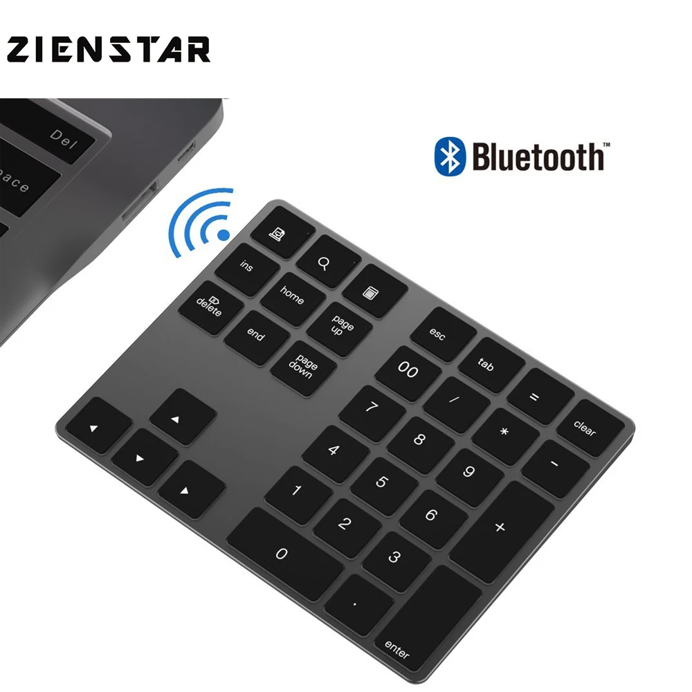 Zienstar Bluetooth цифровая клавиатура, Портативный Беспроводной; большие размеры 34-ключ внешний номер тормозные колодки для компьютера, ноутбука, Macbook, планшетный ПК с системой андроида