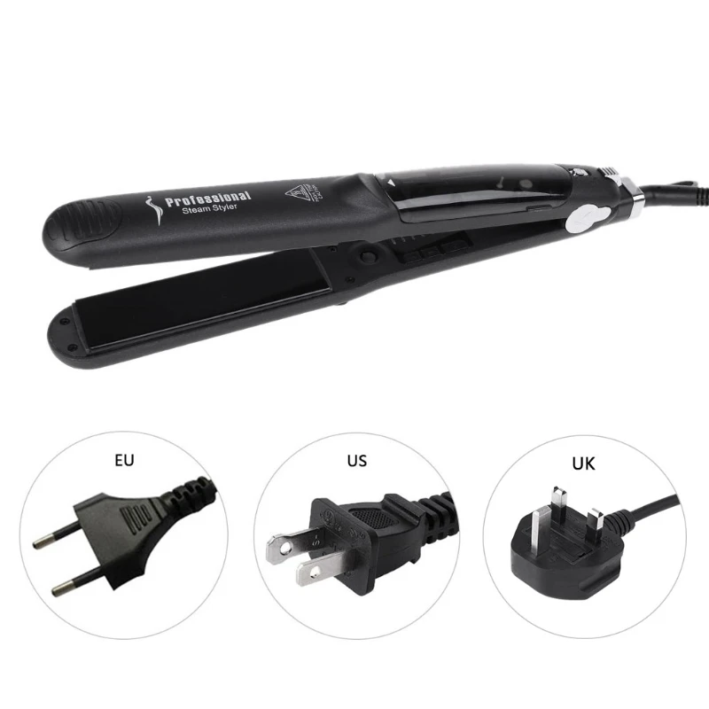 

2 in 1 Steam Hair Straightener Curler Professional Flat Iron Vapor Seam Straightening Iron Hair Steamer Styling Tool EU US UK