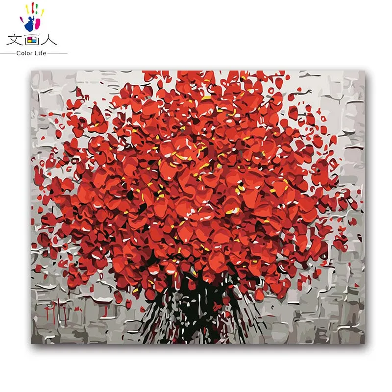 

plant red flowers oil painting package diy pictures coloring draw by numbers with kits for adult kid paint living bedroom decor
