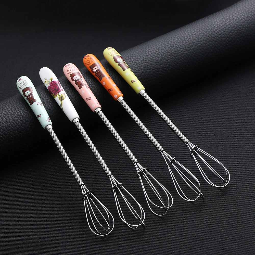 

1PC Colorful Stainless Whisk Stirrer Coffee Milk Mixing Mixer Egg Beater Foamer Rotate Hand Kitchen Cooking Tools