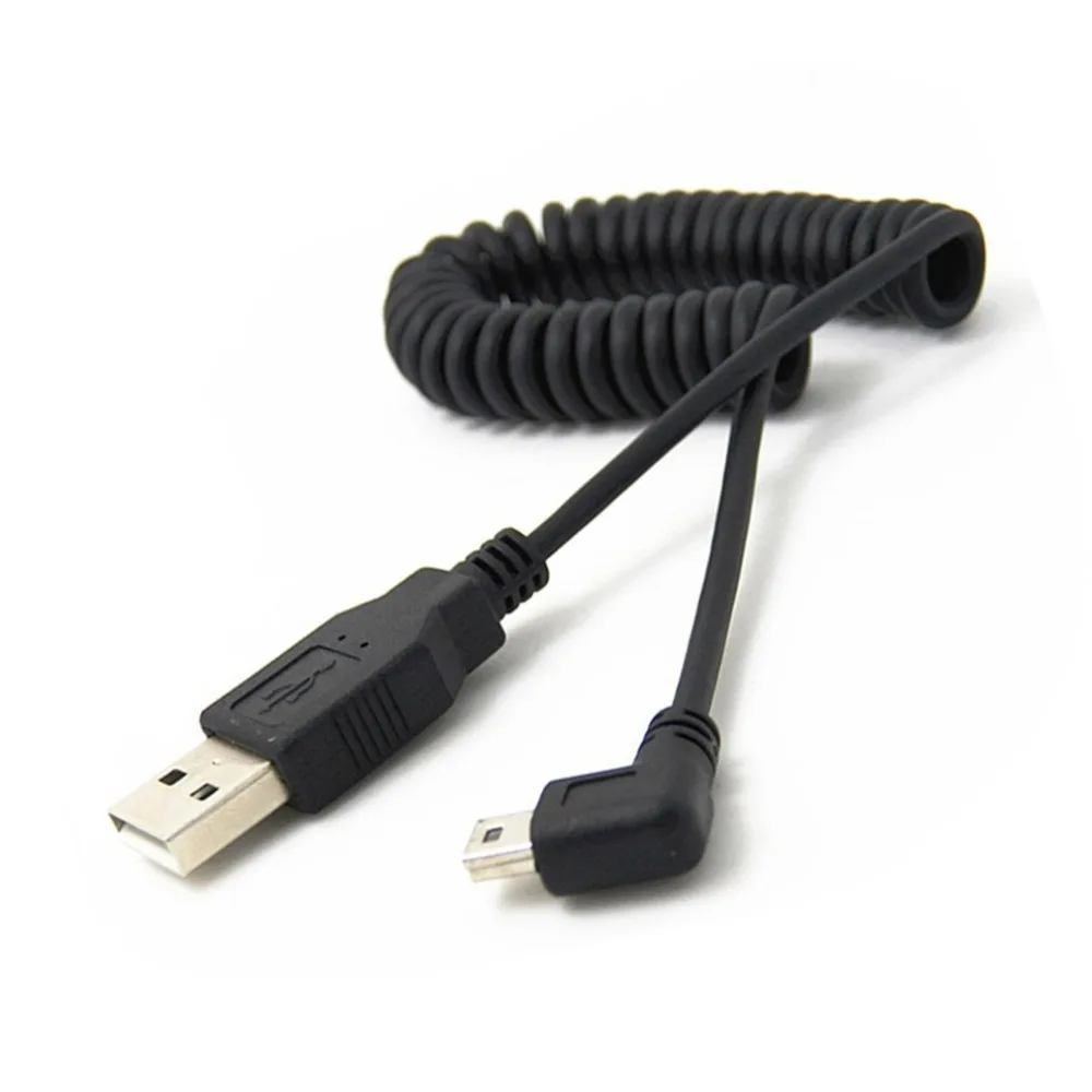 USB 2.0 A Male to Mini B 5 pin Left Angle Male Spiral Coiled Cable Adapter Cord for MP3 Players Digital Cameras PS Controller
