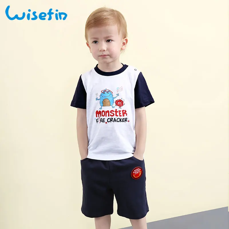 

Wisefin Boys Clothing Suit Children Summer Cortoon Print T-shirt Cute Tee Shorts Kids Soft Short Pants 2pcs Cotton Clothes Set