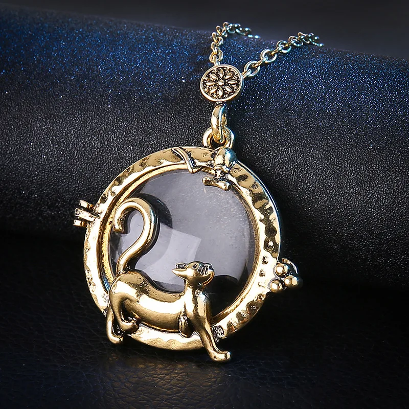 

Vintage Magnifying Glass Necklace With Personality Cat Pendant For Women Gold Link Chain Necklace Fashion Star Jewelry