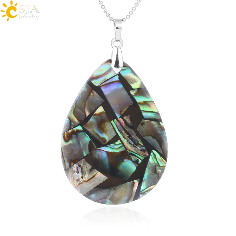 

CSJA Natural Abalone Shell Necklace Pendant Water Drop New Zealand Oyster Sea Mother of Pearl Shell Jewelry Gifts for Girl F843
