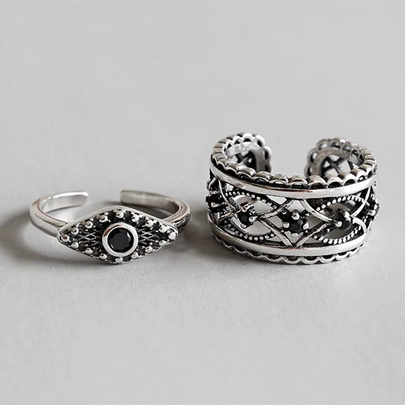 

HFYK 2019 Black Eye Carved Vintage Rings For Women Punk 925 Sterling Silver Ring bague femme argent 925 anillos mujer aneis