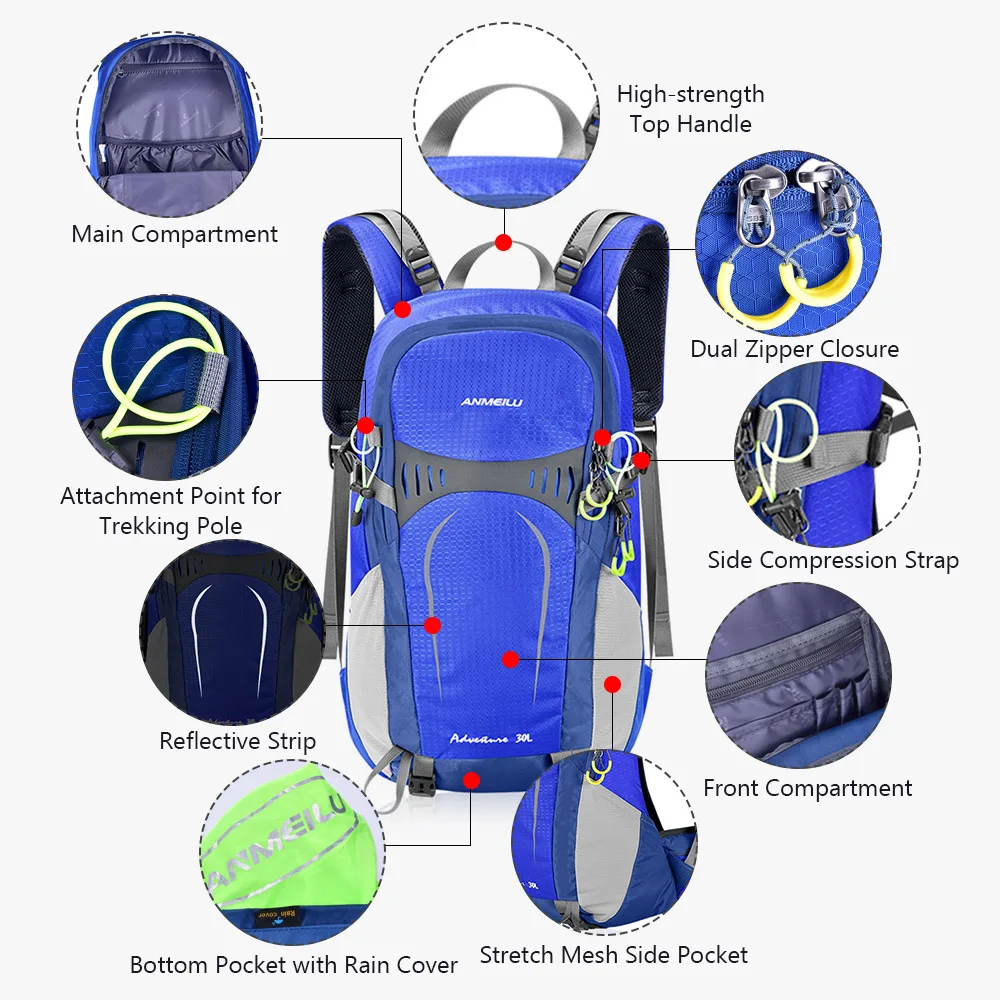 30л походный рюкзак, водонепроницаемый рюкзак для альпинизма, походный рюкзак, дождевик, сумка, легкий, для спорта на открытом воздухе, для путешествий, рюкзак для женщин и мужчин