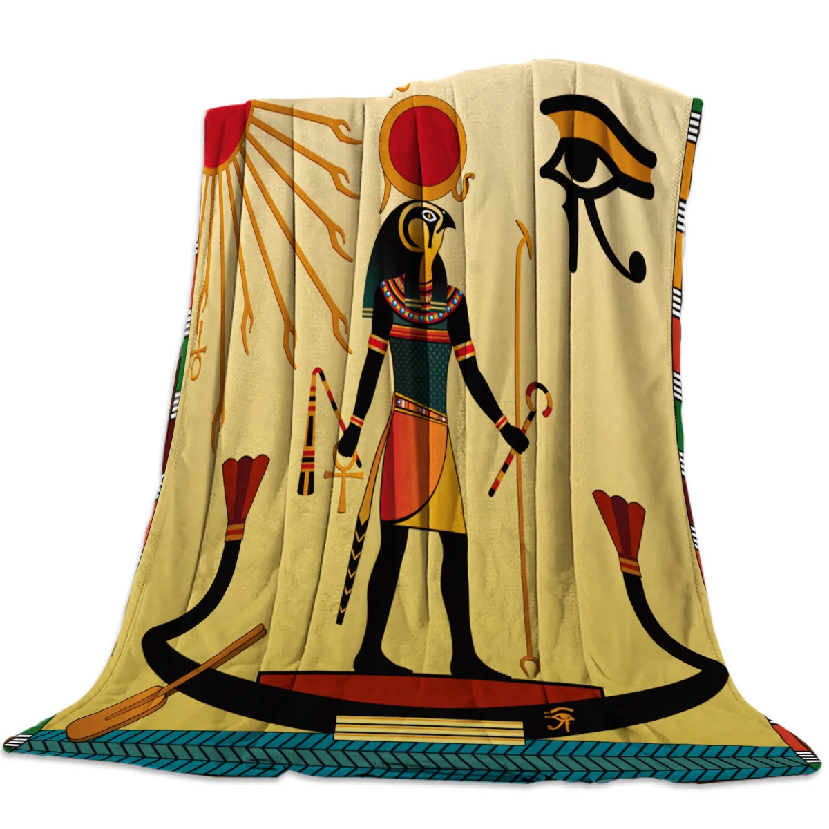Egypt Hieroglyph Ancient Religion Sun Eyes Throw Blanket Soft Warm Microfiber Flannel | Дом и сад