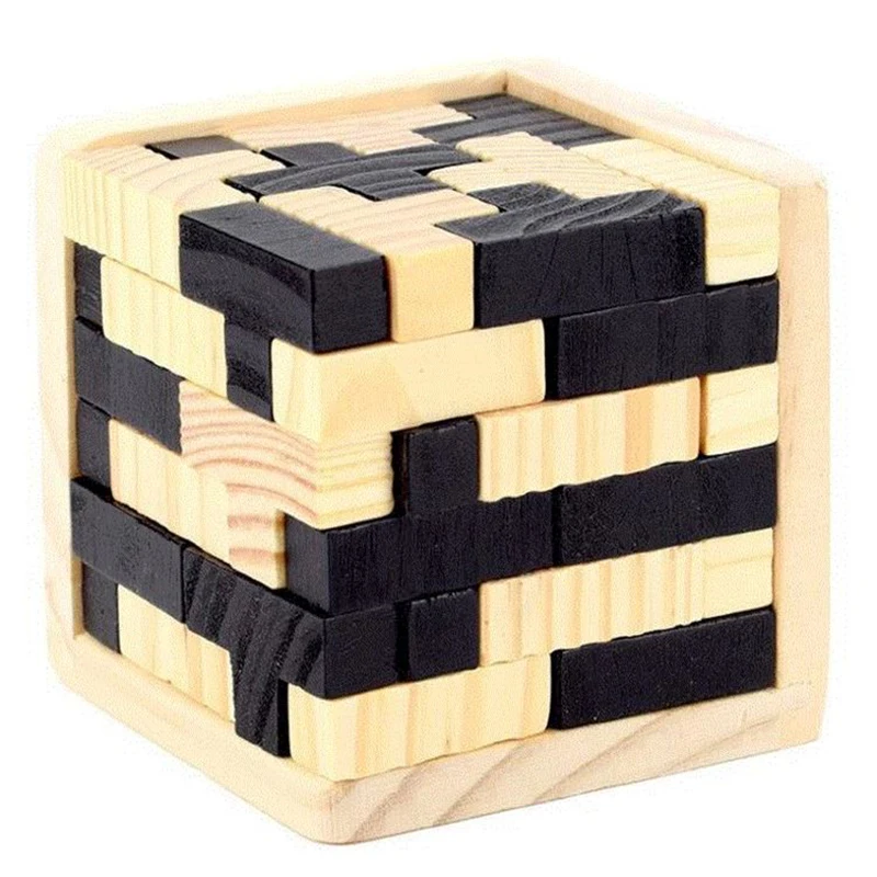 

Wooden Intelligence Tetris Game 3D Wood Jigsaw Puzzle Brain Teaser Magic Tetris Cube 54 PCS Toy For Kid Educational Blocks