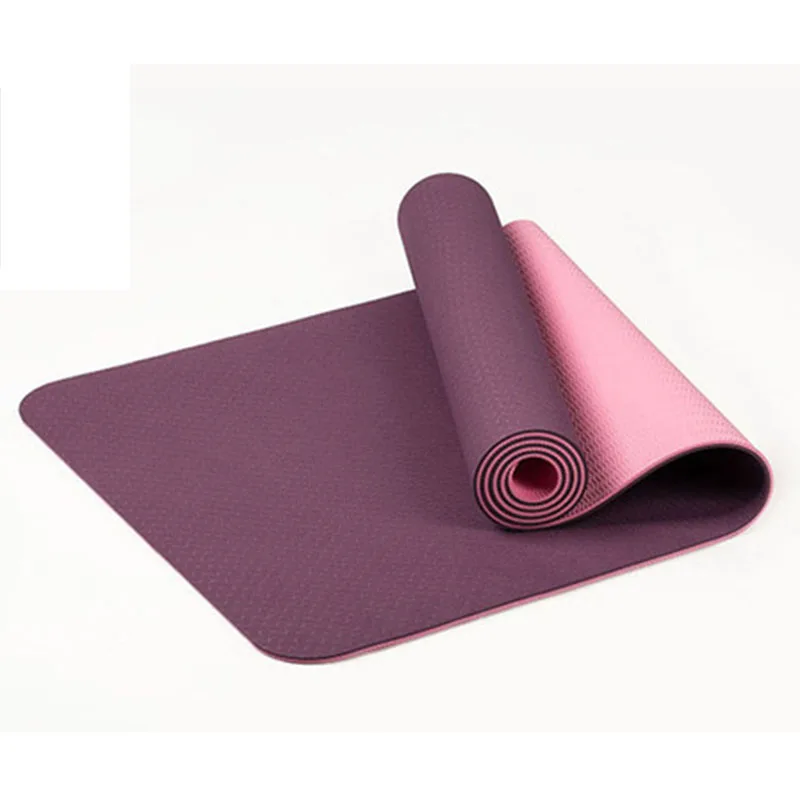6 мм ТПЭ двухцветный нескользящий коврик для йоги спортивный коврик 183x61 см тренажерный зал домашний фитнес безвкусный коврик - Цвет: Purple