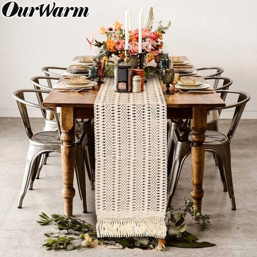 Vintage Boho Tassel Lace Tablecloth Table Runner Cover Dining Party Home Decor