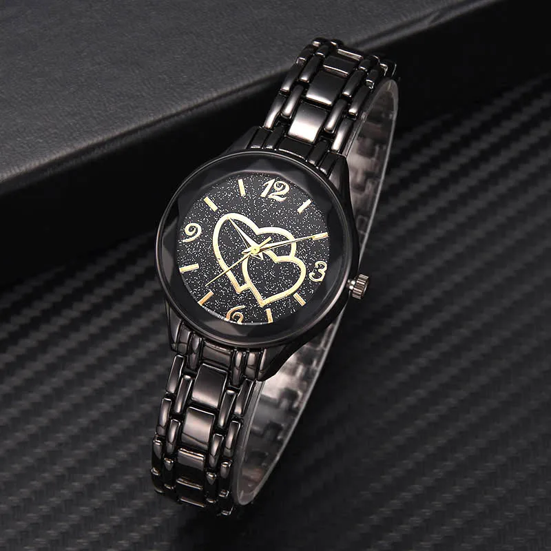 

Women Quartz Watch Starry Sky Love Heart Dial Masonry with Metal Band CX17