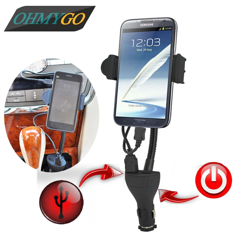 Universal Car Phone Holder Mount Stand with Dual USB Charger Cradle For Iphone 5 Samsung Xiaomi