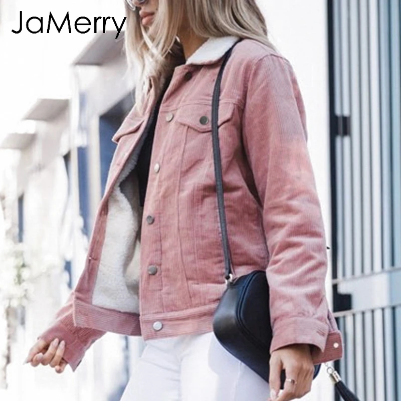 JaMerry Fashion winter wool women jacket coat Lambs casual corduroy coats female Warm turn down collar winter thick coat 2018