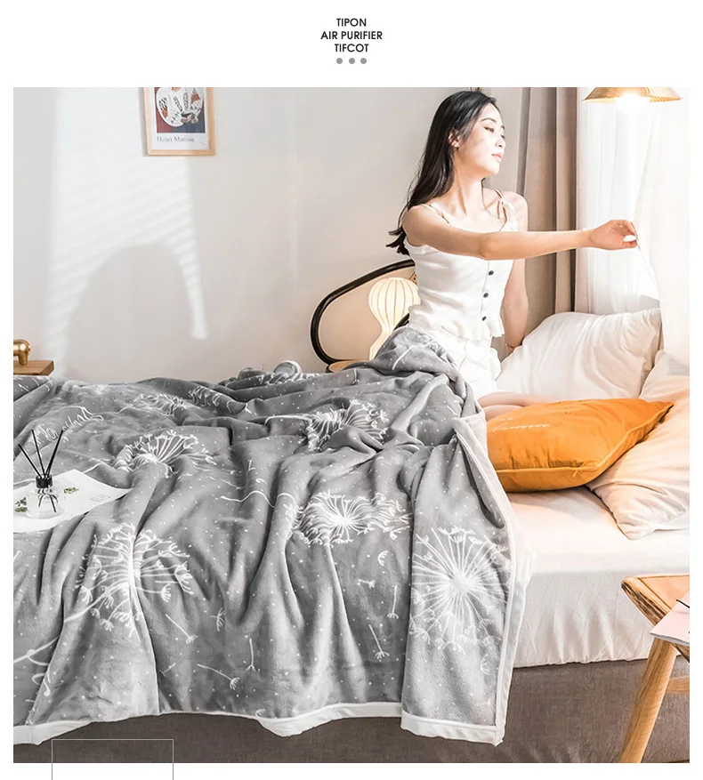 Одуванчик Высокое качество утолщаются плюшевые покрывала одеяло 200x230 см высокой плотности супер мягкое фланелевое одеяло для дивана/кровати/автомобиля