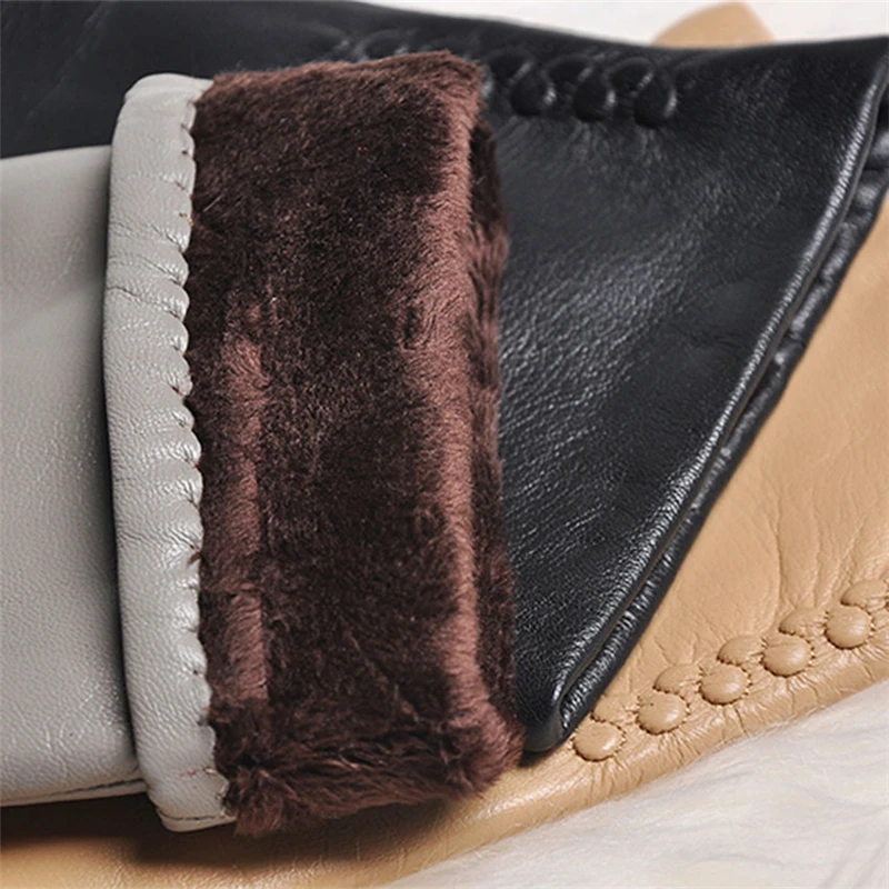 2019 NEW Women's Genuine Leather Gloves Female Warm Velvet Lined Fashion Trend Fingers Women Sheepskin Gloves L013NC-1