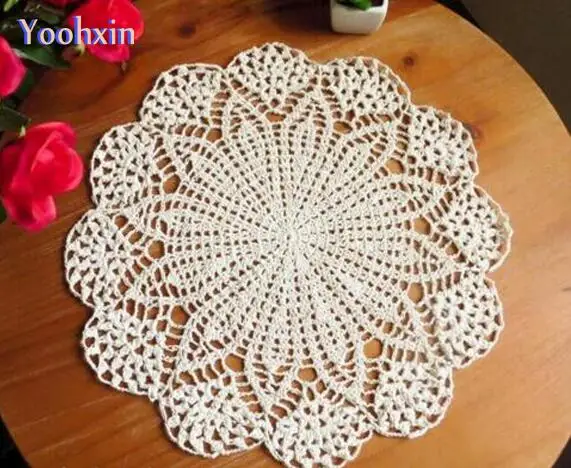 

40CM Creative cotton beige table mat pad crocheted placemat pot holder doily for wedding party tea coffee table supplies