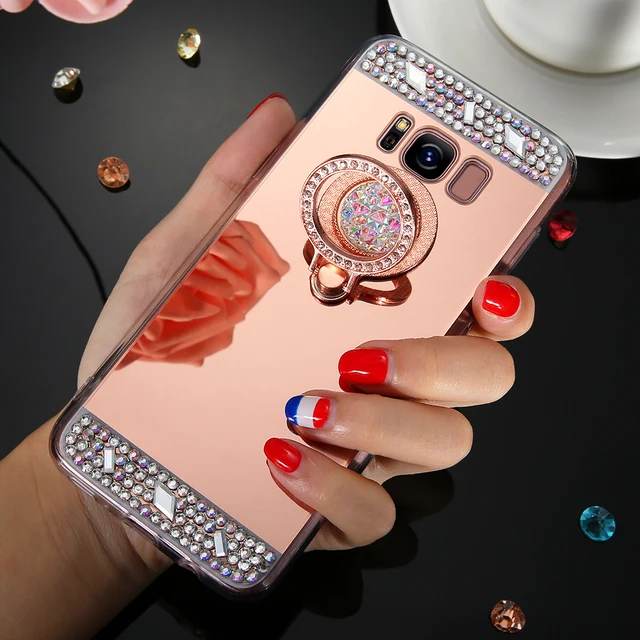 KISSCASE Diamond Phone Case For Samsung Galaxy A3 A5 A7 J3 J5 J7 2016 2017 Mirror Case For Galaxy S8 Plus S7 S6 Edge Ring Holder