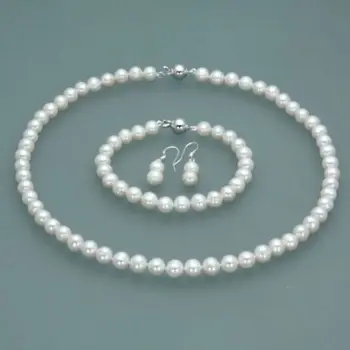 

shipping8-9mm natural south seaswhite pearl necklace 18inch bracelet earrings hot