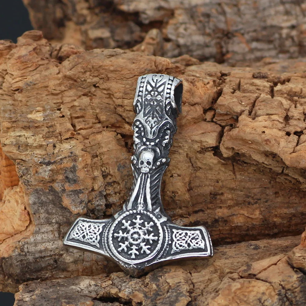 Скандинавский Викинг Mjolnir из нержавеющей стали Thor Hammer череп руля Awe ожерелье для